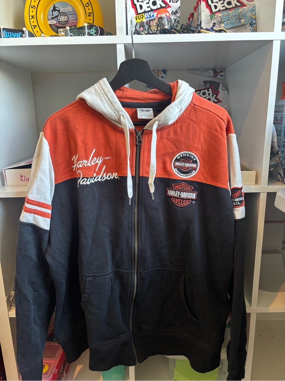 Harley-Davidson Black, Orange & White Zip Hoodie Jacket